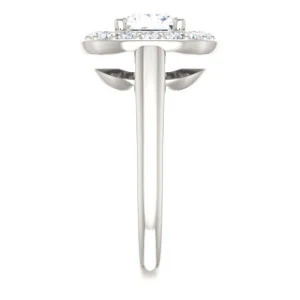 Cubic Zirconia Engagement Ring- The Esperanza (Customizable Cathedral-set Princess Cut Style with Large Cluster Halo Accents and Tapered Band) - Image 5
