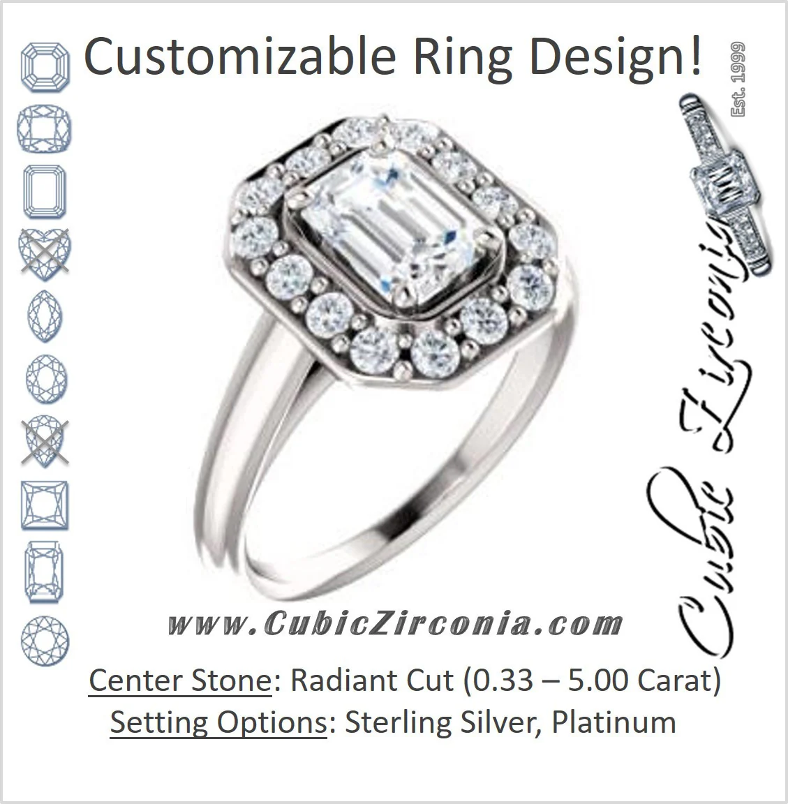 Cubic Zirconia Engagement Ring- The Esperanza (Customizable Cathedral-set Radiant Cut Style with Large Cluster Halo Accents and Tapered Band)