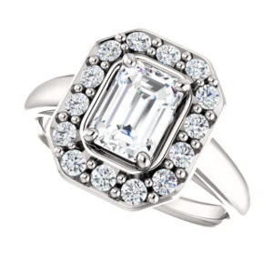 Cubic Zirconia Engagement Ring- The Esperanza (Customizable Cathedral-set Radiant Cut Style with Large Cluster Halo Accents and Tapered Band) - Image 6