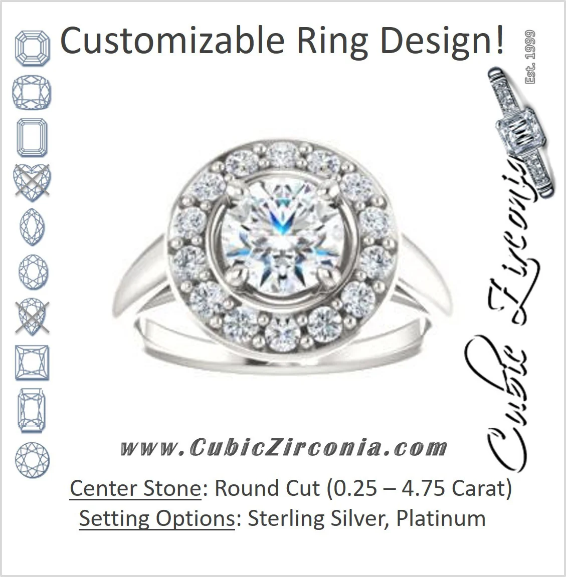 Cubic Zirconia Engagement Ring- The Esperanza (Customizable Cathedral-set Round Cut Style with Large Cluster Halo Accents and Tapered Band)