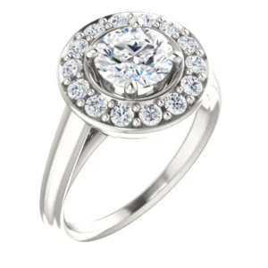 Cubic Zirconia Engagement Ring- The Esperanza (Customizable Cathedral-set Round Cut Style with Large Cluster Halo Accents and Tapered Band) - Image 2
