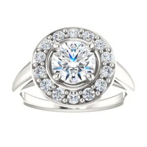 Cubic Zirconia Engagement Ring- The Esperanza (Customizable Cathedral-set Round Cut Style with Large Cluster Halo Accents and Tapered Band) - Image 4