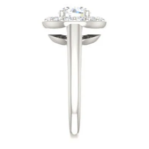 Cubic Zirconia Engagement Ring- The Esperanza (Customizable Cathedral-set Round Cut Style with Large Cluster Halo Accents and Tapered Band) - Image 5