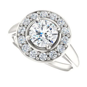 Cubic Zirconia Engagement Ring- The Esperanza (Customizable Cathedral-set Round Cut Style with Large Cluster Halo Accents and Tapered Band) - Image 6