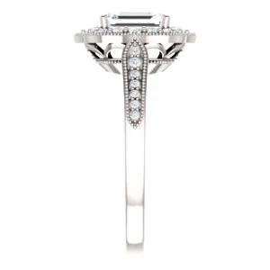 Cubic Zirconia Engagement Ring- The Faida (Customizable Cathedral-set Emerald Cut Design with Halo and Milgrained Pavé Band) - Image 5