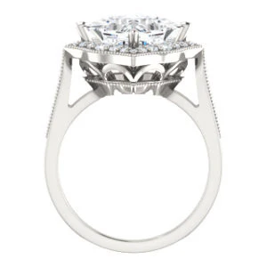 Cubic Zirconia Engagement Ring- The Faida (Customizable Cathedral-set Princess Cut Design with Halo and Milgrained Pavé Band) - Image 3