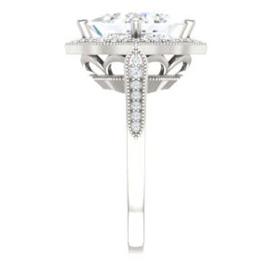 Cubic Zirconia Engagement Ring- The Faida (Customizable Cathedral-set Princess Cut Design with Halo and Milgrained Pavé Band) - Image 5