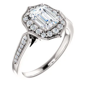 Cubic Zirconia Engagement Ring- The Faida (Customizable Cathedral-set Radiant Cut Design with Halo and Milgrained Pavé Band) - Image 2