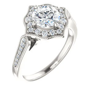 Cubic Zirconia Engagement Ring- The Faida (Customizable Cathedral-set Round Cut Design with Halo and Milgrained Pavé Band) - Image 2