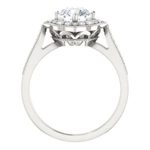 Cubic Zirconia Engagement Ring- The Faida (Customizable Cathedral-set Round Cut Design with Halo and Milgrained Pavé Band) - Image 3