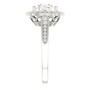 Cubic Zirconia Engagement Ring- The Faida (Customizable Cathedral-set Round Cut Design with Halo and Milgrained Pavé Band) - Image 5