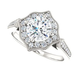 Cubic Zirconia Engagement Ring- The Faida (Customizable Cathedral-set Round Cut Design with Halo and Milgrained Pavé Band) - Image 6