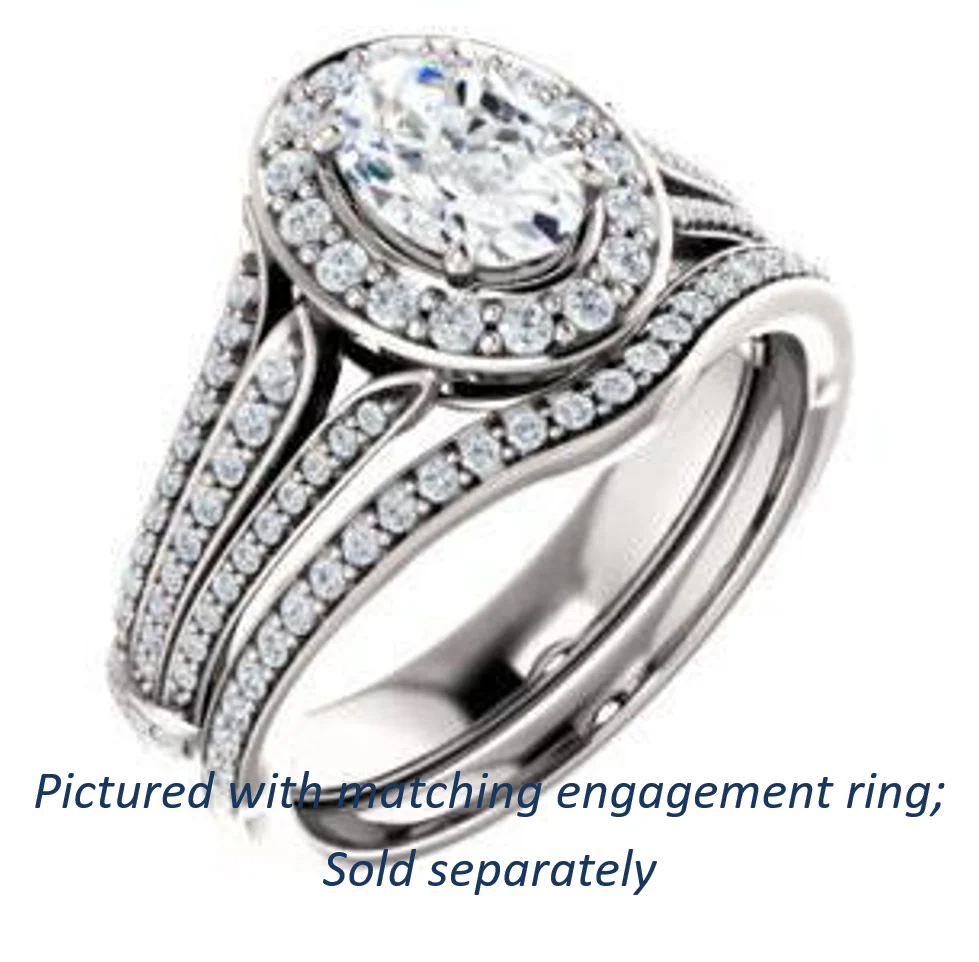 Cubic Zirconia Engagement Ring- The Frannie (Customizable Oval Cut Style with Halo and Tri-Split Pavé Band) - Image 10
