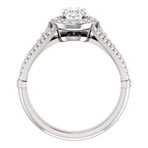 Cubic Zirconia Engagement Ring- The Frannie (Customizable Oval Cut Style with Halo and Tri-Split Pavé Band) - Image 4