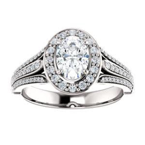 Cubic Zirconia Engagement Ring- The Frannie (Customizable Oval Cut Style with Halo and Tri-Split Pavé Band) - Image 5