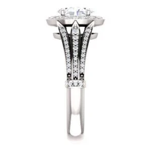 Cubic Zirconia Engagement Ring- The Frannie (Customizable Oval Cut Style with Halo and Tri-Split Pavé Band) - Image 6