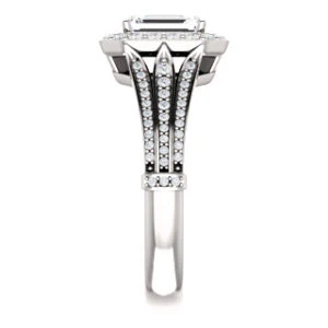 Cubic Zirconia Engagement Ring- The Frannie (Customizable Radiant Cut Style with Halo and Tri-Split Pavé Band) - Image 10