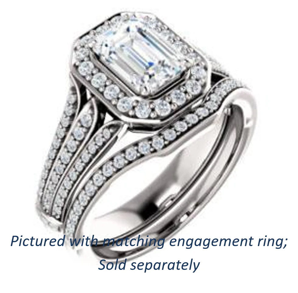 Cubic Zirconia Engagement Ring- The Frannie (Customizable Radiant Cut Style with Halo and Tri-Split Pavé Band) - Image 12