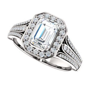 Cubic Zirconia Engagement Ring- The Frannie (Customizable Radiant Cut Style with Halo and Tri-Split Pavé Band) - Image 6