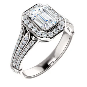 Cubic Zirconia Engagement Ring- The Frannie (Customizable Radiant Cut Style with Halo and Tri-Split Pavé Band) - Image 7