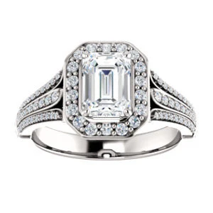 Cubic Zirconia Engagement Ring- The Frannie (Customizable Radiant Cut Style with Halo and Tri-Split Pavé Band) - Image 9