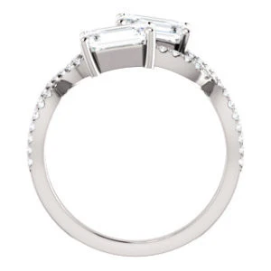 Cubic Zirconia Engagement Ring- The Harleigh (Customizable 2-stone Emerald Cut Artisan Style With Twisting Split-Pavé Band) - Image 3
