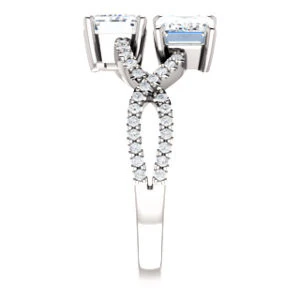 Cubic Zirconia Engagement Ring- The Harleigh (Customizable 2-stone Emerald Cut Artisan Style With Twisting Split-Pavé Band) - Image 5