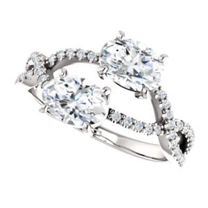 Cubic Zirconia Engagement Ring- The Harleigh (Customizable 2-stone Oval Cut Artisan Style With Twisting Split-Pavé Band) - Image 6