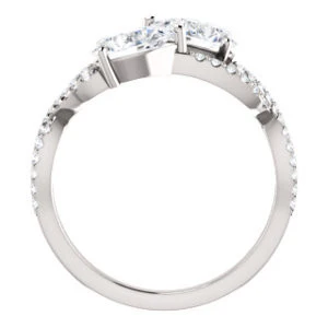 Cubic Zirconia Engagement Ring- The Harleigh (Customizable 2-stone Pear Cut Artisan Style With Twisting Split-Pavé Band) - Image 3