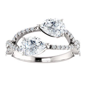 Cubic Zirconia Engagement Ring- The Harleigh (Customizable 2-stone Pear Cut Artisan Style With Twisting Split-Pavé Band) - Image 4