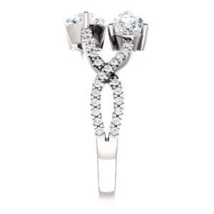 Cubic Zirconia Engagement Ring- The Harleigh (Customizable 2-stone Pear Cut Artisan Style With Twisting Split-Pavé Band) - Image 5