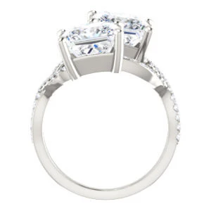 Cubic Zirconia Engagement Ring- The Harleigh (Customizable 2-stone Princess Cut Artisan Style With Twisting Split-Pavé Band) - Image 3
