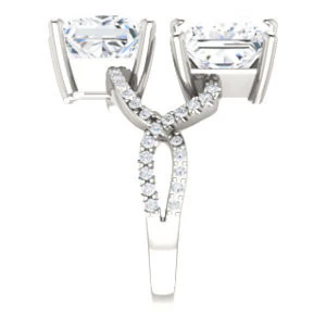 Cubic Zirconia Engagement Ring- The Harleigh (Customizable 2-stone Princess Cut Artisan Style With Twisting Split-Pavé Band) - Image 5