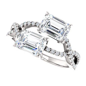 Cubic Zirconia Engagement Ring- The Harleigh (Customizable 2-stone Radiant Cut Artisan Style With Twisting Split-Pavé Band) - Image 6