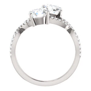Cubic Zirconia Engagement Ring- The Harleigh (Customizable 2-stone Round Cut Artisan Style With Twisting Split-Pavé Band) - Image 3