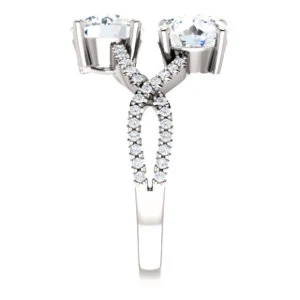 Cubic Zirconia Engagement Ring- The Harleigh (Customizable 2-stone Round Cut Artisan Style With Twisting Split-Pavé Band) - Image 5