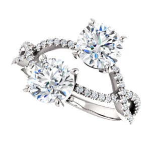 Cubic Zirconia Engagement Ring- The Harleigh (Customizable 2-stone Round Cut Artisan Style With Twisting Split-Pavé Band) - Image 6