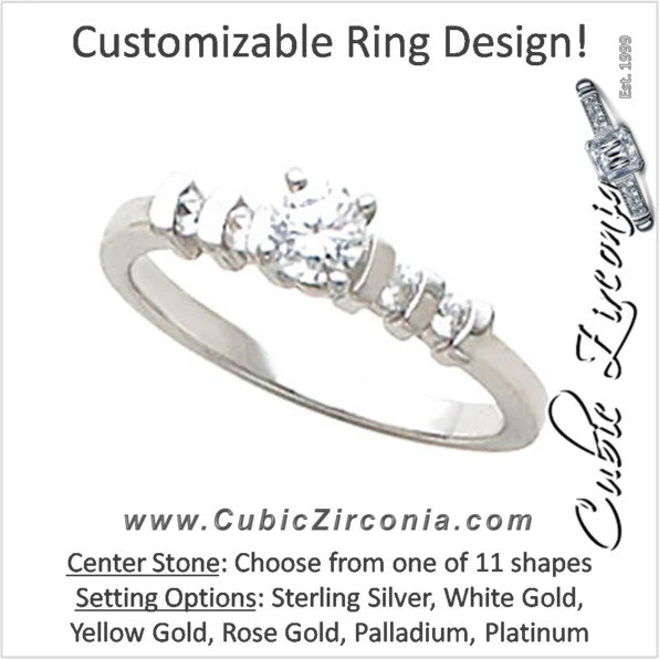Cubic Zirconia Engagement Ring- The Isabel (Customizable Petite Band 5-stone with Round Channel)