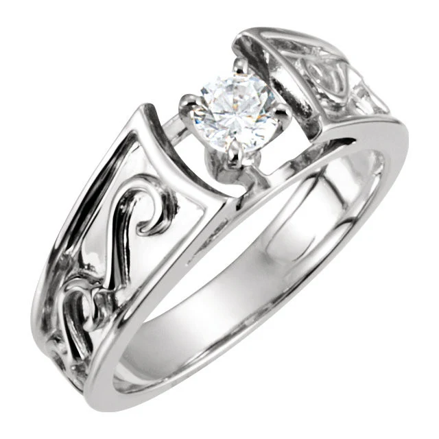 Cubic Zirconia Engagement Ring- The Jaclyn (0.25 CT Customizable Setting Cathedral-Style Solitaire with Scroll Design) - Image 4