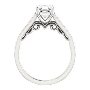 Cubic Zirconia Engagement Ring- The Jamiyah (Customizable Asscher Cut Design with Decorative Trellis Engraving and Pavé Band) - Image 3