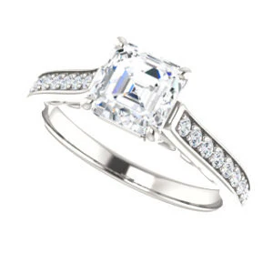 Cubic Zirconia Engagement Ring- The Jamiyah (Customizable Asscher Cut Design with Decorative Trellis Engraving and Pavé Band) - Image 6