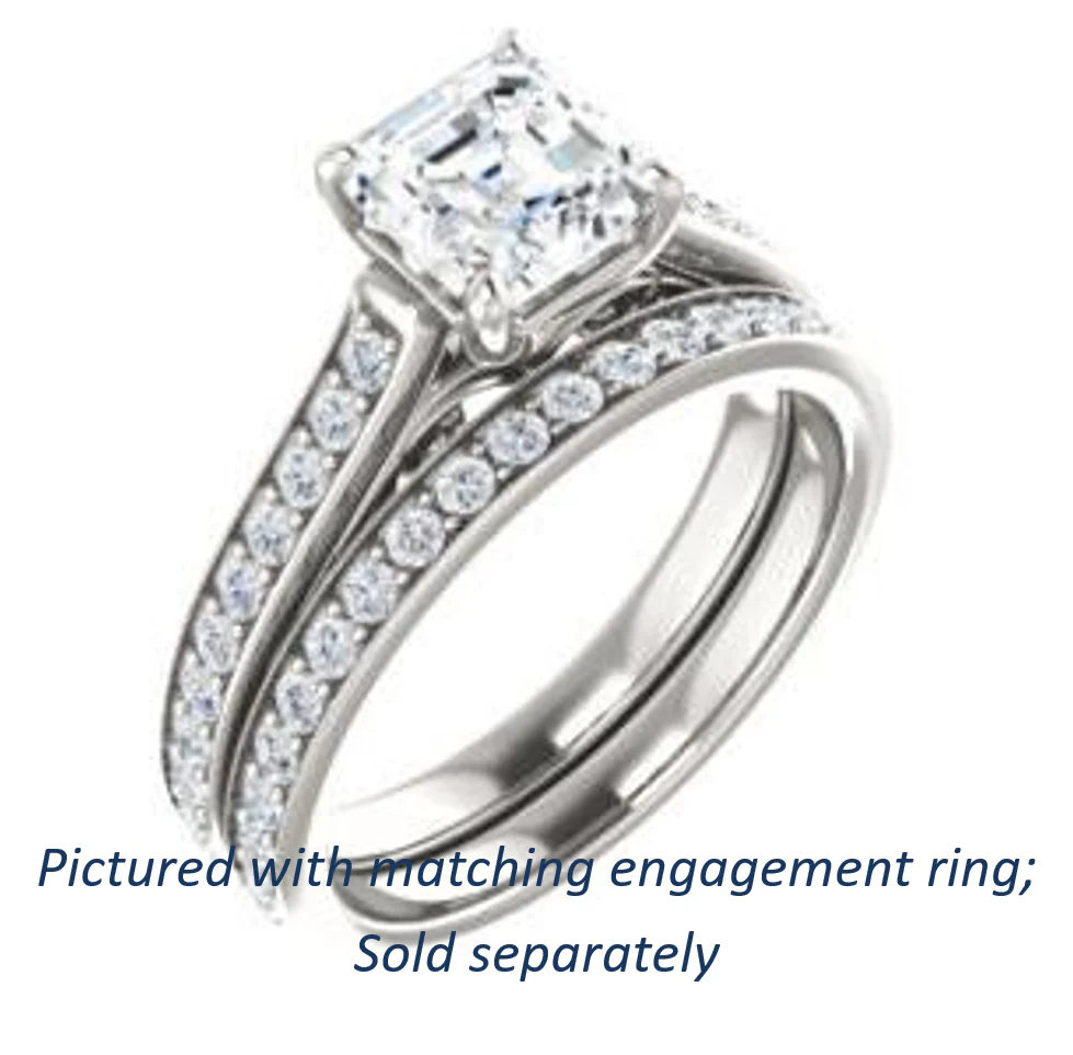 Cubic Zirconia Engagement Ring- The Jamiyah (Customizable Asscher Cut Design with Decorative Trellis Engraving and Pavé Band) - Image 7