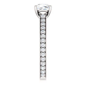 Cubic Zirconia Engagement Ring- The Jamiyah (Customizable Cushion Cut Design with Decorative Trellis Engraving and Pavé Band) - Image 5