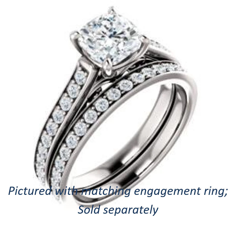 Cubic Zirconia Engagement Ring- The Jamiyah (Customizable Cushion Cut Design with Decorative Trellis Engraving and Pavé Band) - Image 7