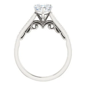 Cubic Zirconia Engagement Ring- The Jamiyah (Customizable Heart Cut Design with Decorative Trellis Engraving and Pavé Band) - Image 3