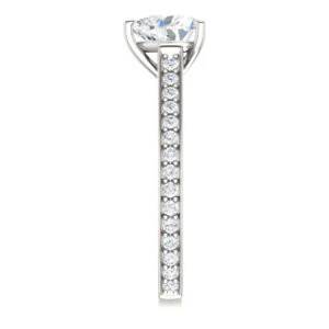 Cubic Zirconia Engagement Ring- The Jamiyah (Customizable Heart Cut Design with Decorative Trellis Engraving and Pavé Band) - Image 5
