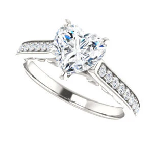 Cubic Zirconia Engagement Ring- The Jamiyah (Customizable Heart Cut Design with Decorative Trellis Engraving and Pavé Band) - Image 6