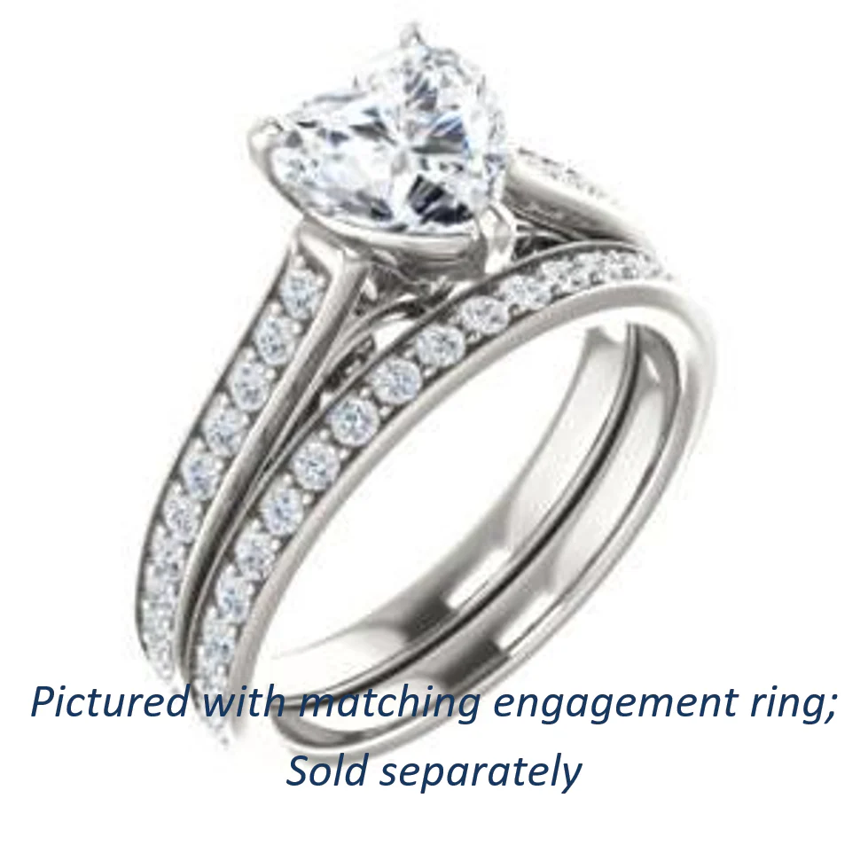 Cubic Zirconia Engagement Ring- The Jamiyah (Customizable Heart Cut Design with Decorative Trellis Engraving and Pavé Band) - Image 7