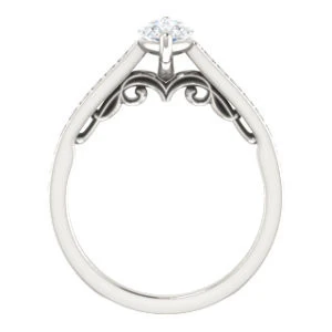 Cubic Zirconia Engagement Ring- The Jamiyah (Customizable Marquise Cut Design with Decorative Trellis Engraving and Pavé Band) - Image 3