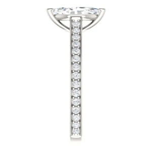 Cubic Zirconia Engagement Ring- The Jamiyah (Customizable Marquise Cut Design with Decorative Trellis Engraving and Pavé Band) - Image 5